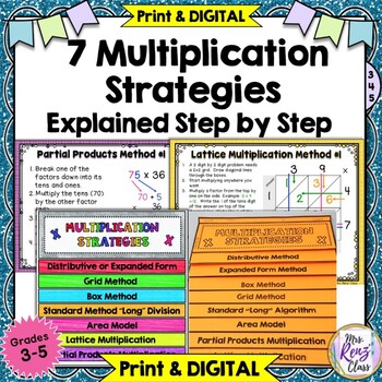 Preview of Multiplication Strategies 7 Methods Step by Step Color Coded Print & DIGITAL