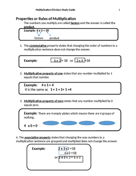 Preview of Multiplication Study Guide