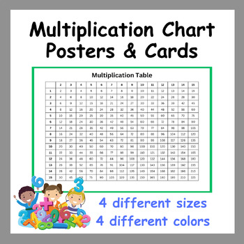 Preview of Multiplication Table Chart Posters & Cards | 4 different sizes and 4 colors