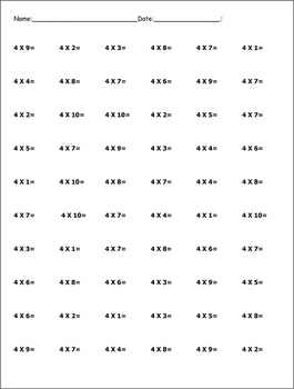 Preview of Multiplication Table - Four Times (Worksheet)