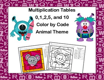 Preview of Multiplication Tables 0,1,2,5, and 10| Color by Code| Animals