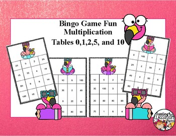 Preview of Multiplication Tables 0,1,2,5, and 10 Tables - Bingo Game -Summer Flamingos