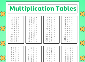 Preview of Multiplication Tables