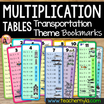 Preview of Multiplication Tables - Bookmarks - Transportation Theme