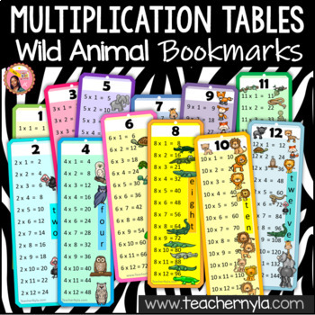 Preview of Multiplication Tables - Bookmarks - Wild Animal Theme