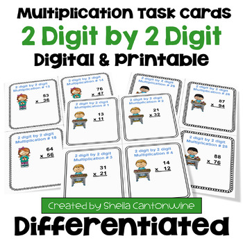 Preview of 2 Digit by 2 Digit Multiplication Task Cards - Differentiated