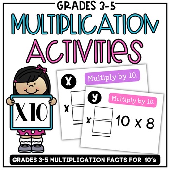Preview of Multiplication Task Cards + Coloring Activities {Multiply 10’s}