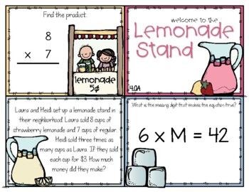 Preview of Multiplication Task Cards: Lemonade Stand