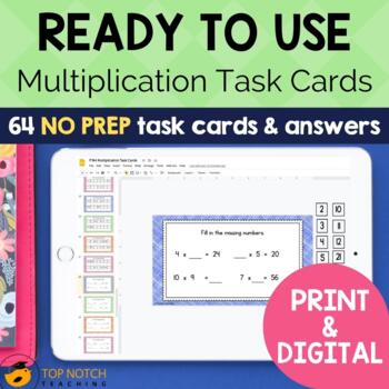 Preview of Multiplication Task Cards | Math Fact Practice Games and Activities w/ Digital