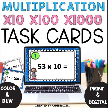 Preview of Multiplying by 10, 100, and 1,000 Task Cards