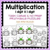 Multiplication Task Cards and NO PREP Printable Puzzles FREEBIE