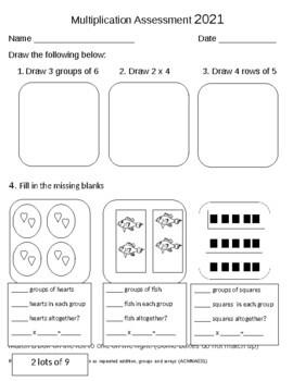 Preview of Multiplication Test Assessment ACARA Year 2 Australia