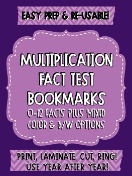 Preview of Multiplication Fact Test Bookmarks
