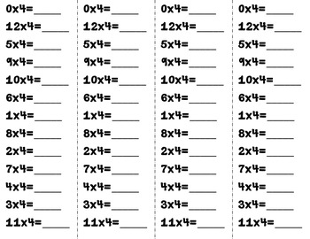 Preview of Multiplication Test Strips
