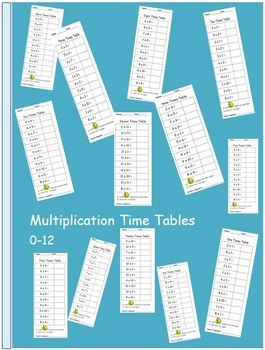 Preview of Multiplication Time Tables Quizzes (Numbers 0-12)