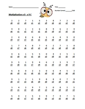 Multiplication Timed Math Drills 100 Problems (Bee Themed) by Alissa