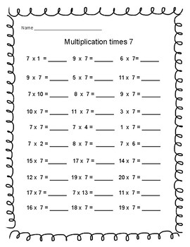 multiplication chart 7s