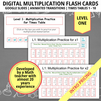 Preview of Multiplication Times Table Flashcards, Level 1, Math Practice