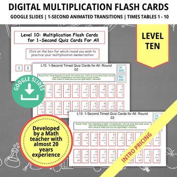 Preview of Multiplication Times Table Flashcards, Level 10, Math Practice