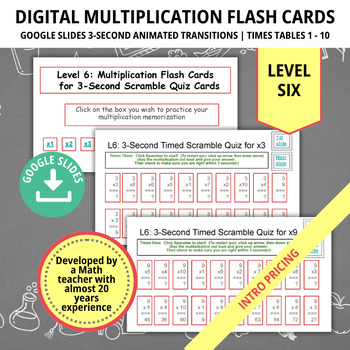 Preview of Multiplication Times Table Flashcards, Level 6, Math Practice