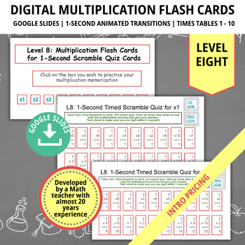 Preview of Multiplication Times Table Flashcards, Level 8, Math Practice