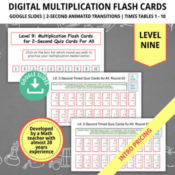Preview of Multiplication Times Table Flashcards, Level 9, Math Practice