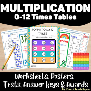 Preview of Multiplication Times Tables 0-12 Bundle Printable Worksheets | Back to School