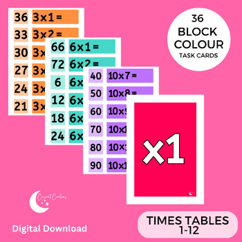 Preview of Multiplication Times Tables | Skip Counting | Task Cards (BRIGHT BLOCK COLOUR)
