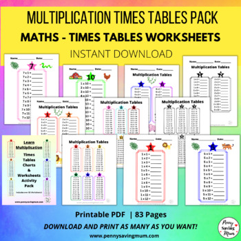 Preview of Multiplication Times Tables Worksheet Pack