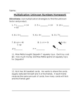 Preview of Multiplication Unknown Numbers