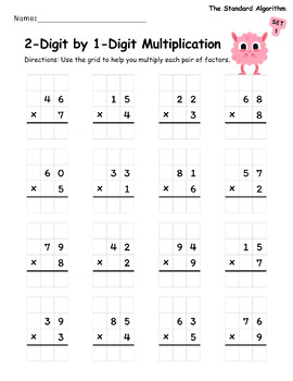 Preview of Multiplication Using The Standard Algorithm Worksheets
