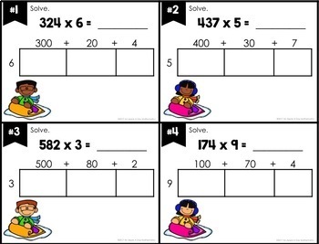 Multiplication Using the Area Model Task Cards (3 digit x ...