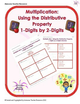Preview of Multiplication: Using the Distributive Property: 1-Digits by 2-Digits Worksheet