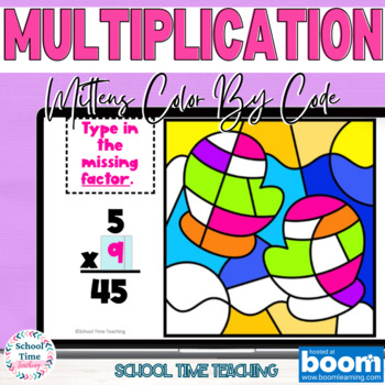 Preview of Winter Multiplication Color by Number Boom Cards Mitten Theme