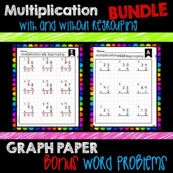 Preview of Multiplication With and Without Regrouping on Graph Paper BUNDLE w/ Seesaw™