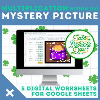 Preview of Multiplication Within 100 | Digital | Mystery Pictures | St. Patrick's Day