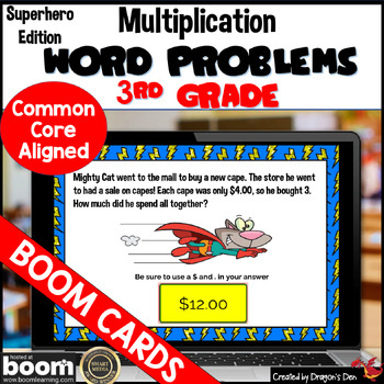 Preview of Multiplication Word Problem Boom Cards  3.OA.A.1,  3.OA.A.3,  3.OA.D.8