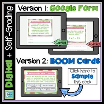 Multiplication Word Problem Digital Task Cards for Distance Learning