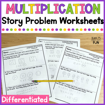 Preview of Multiplication Word Problem Worksheets | Differentiated Practice 2nd & 3rd Grade