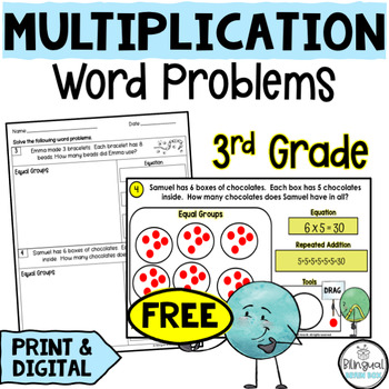 Preview of Multiplication Word Problems - Arrays -  Equal Groups - Multiplication Worksheet