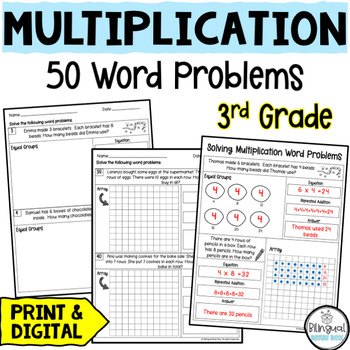 Preview of Multiplication Word Problems - Equal Groups - Arrays - Multiplication Worksheets