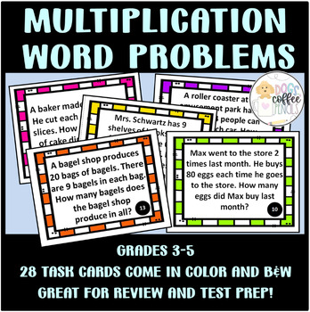 Preview of Multiplication Word Problems Printable Task Cards Math Review and Test Prep