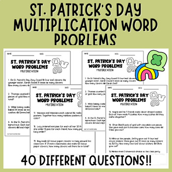 Preview of Multiplication Word Problems | St. Patrick's Day | Intermediate Math Worksheets