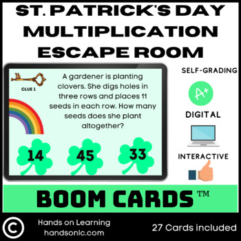 Preview of Multiplication Word Problems St. Patricks Day Escape Room Boom Cards