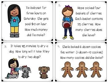 Multiplication Word Problems - Task Cards - 2 Digit x 1 Digit | TpT