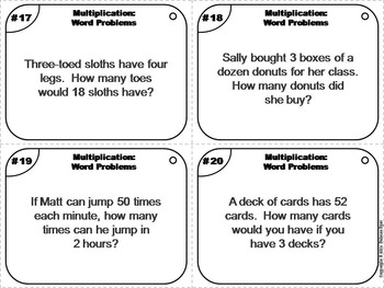 4th grade multiplication word problems task cards activity by science spot