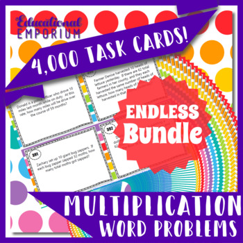 Preview of Multiplication Word Problems Task Cards ENDLESS Bundle Multiplication Practice