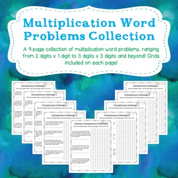 Preview of Multiplication Word Problems Worksheet Collection ( With Grids / Graph Paper )