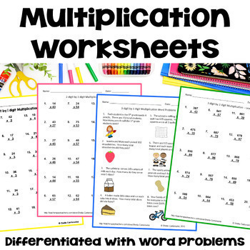 Preview of Multi-Digit Multiplication Worksheets - Differentiated with Word Problems