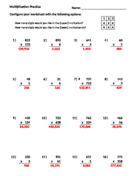 Preview of Multiplication Worksheet Generator: Instantly Create Multiplication Worksheets
